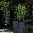 Keter Set of 2 Resin Modern Outdoor 22 Inch Tall Large Flower Pots, Tapered Wood Look Planters, Graphite