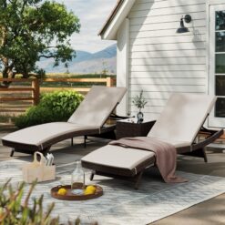 Pamapic Patio Chaise Lounge Set 3 Pieces with Adjustable Backrest and Removable Cushion