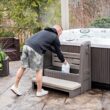 Step2 Hot Tub Storage Steps with Handrails, 2-Step Stool, Waterproof Stairs for Outdoor/Indoor Pool or Jacuzzi, Dark Cedar