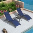 PURPLE LEAF Patio Chaise Lounge Set Outdoor Beach Pool Sunbathing Lawn Lounger Recliner, Navy Blue