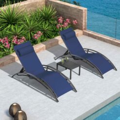 PURPLE LEAF Patio Chaise Lounge Set Outdoor Beach Pool Sunbathing Lawn Lounger Recliner, Navy Blue