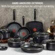 T-fal Ultimate Hard Anodized Nonstick Cookware Set 14 Piece, Oven Broiler Safe 400F, Lid Safe 350F, Kitchen Cooking Set w/Fry Pans, Black