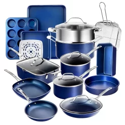 Blue 20 Piece Aluminum Non Stick Cookware & Bakeware Set with Ultra Nonstick Surface, Oven & Dishwasher Safe, Blue