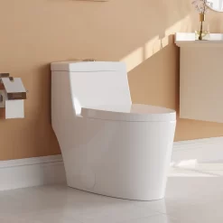DeerValley White/Chrome DeerValley Prism Dual-Flush Elongated One-Piece Toilet with Glazed Surface Lower Water Tank for Space Saving (Seat Included)