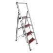 Sorfey Step Ladders 4 - Step Steel Lightweight Folding Step Ladder, Silver/Red