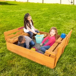 Sportspower 47.2'' x 18.7'' Solid Wood Rectangular Sandbox with Cover