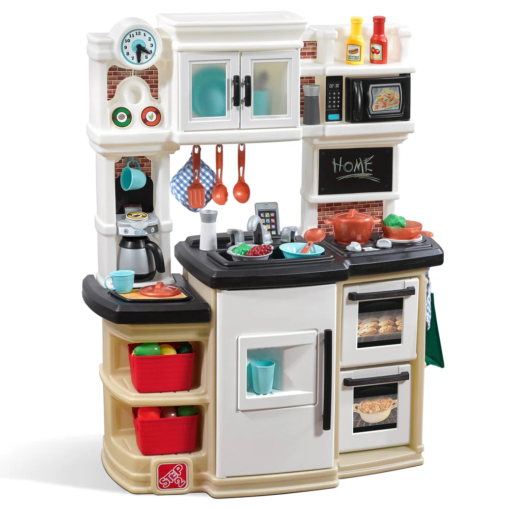 Step2 Great Gourmet Toddler Pretend Play Kitchen Set, Brown/White Step2 Great Gourmet Toddler Pretend Play Kitchen Set, Brown/White