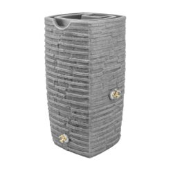 Good Ideas Impressions Riverwalk Rain Barrel with 2 Metal Spigots, 50 Gallon, Dark Granite