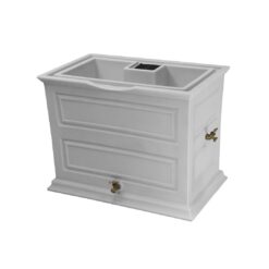 Good Ideas Savannah Elevated Garden Colonial Style 42 Gallon Rain Saver Barrel with Planter and Two Metal Spigots, Cool Gray