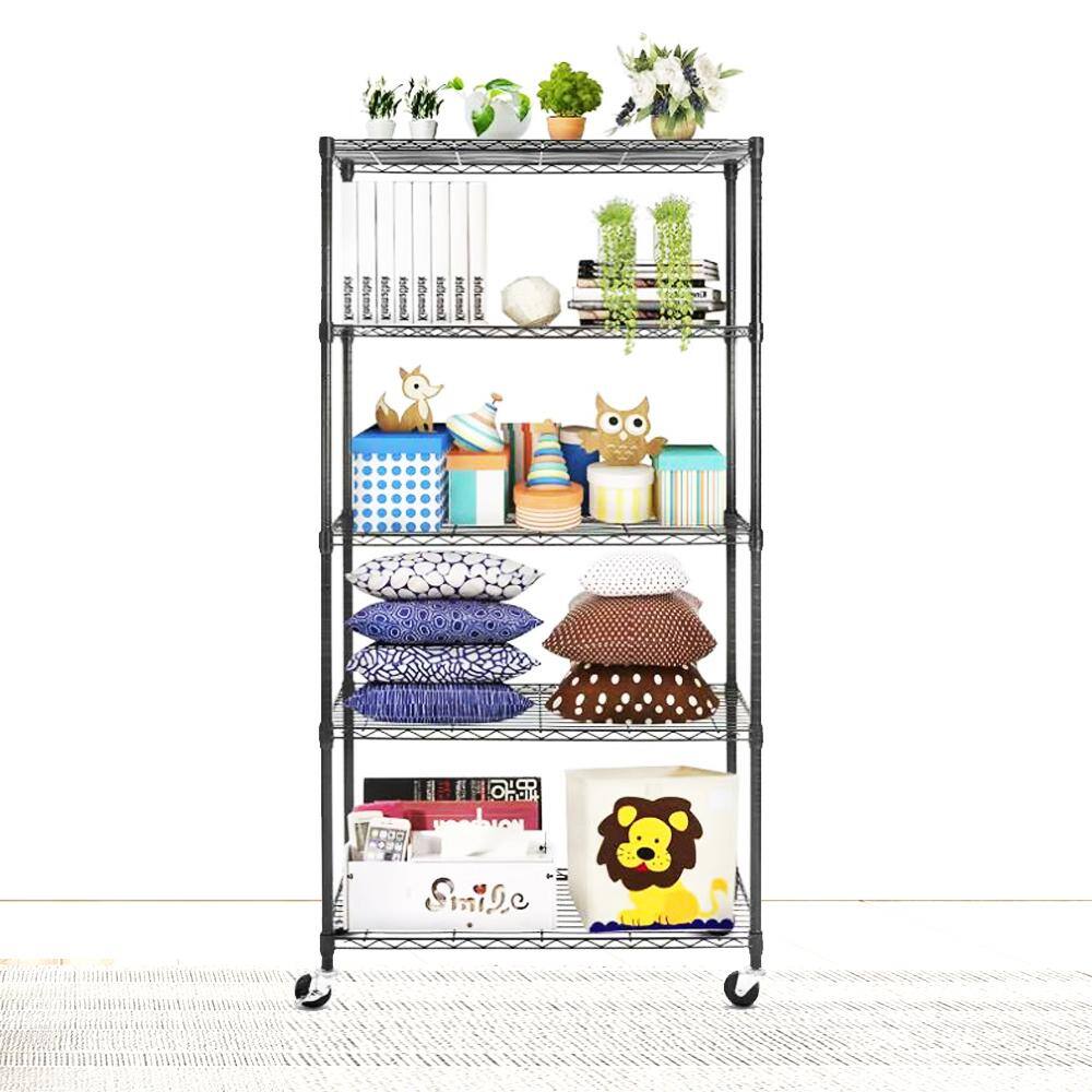 EFINE Black 5-Tier Rolling Carbon Steel Wire Garage Storage Shelving Unit with Casters (30 in. W x 63 in. H x 14 in. D) EFINE Black 5-Tier Rolling Carbon Steel Wire Garage Storage Shelving Unit with Casters (30 in. W x 63 in. H x 14 in. D) - Image 2