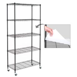 EFINE Black 5-Tier Rolling Carbon Steel Wire Garage Storage Shelving Unit with Casters (30 in. W x 63 in. H x 14 in. D)