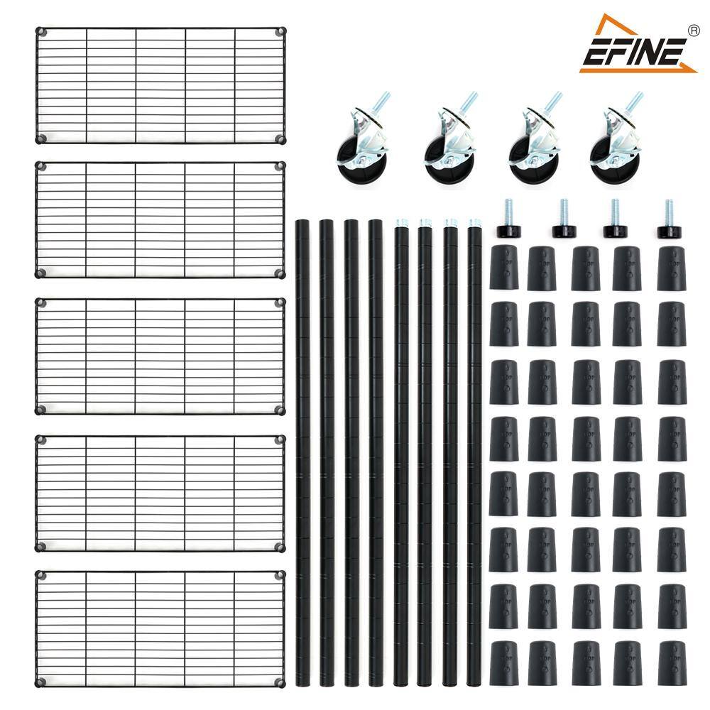 EFINE Black 5-Tier Rolling Carbon Steel Wire Garage Storage Shelving Unit with Casters (30 in. W x 63 in. H x 14 in. D) EFINE Black 5-Tier Rolling Carbon Steel Wire Garage Storage Shelving Unit with Casters (30 in. W x 63 in. H x 14 in. D) - Image 3
