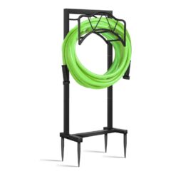 Misopily Freestanding Heavy-Duty Garden Hose Holder, Metal Hose Stand Hose Storge with 4 Spikers, Holds 150 ft. Hose, Black