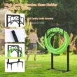 Misopily Freestanding Heavy-Duty Garden Hose Holder, Metal Hose Stand Hose Storge with 4 Spikers, Holds 150 ft. Hose, Black