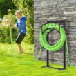 Misopily Freestanding Heavy-Duty Garden Hose Holder, Metal Hose Stand Hose Storge with 4 Spikers, Holds 150 ft. Hose, Black