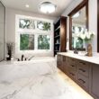 Akicon 110 CFM Ceiling Bathroom Exhaust Fan with LED Light and Nightlight, Round Frosted Glass Cover Brushed Nickel Grille