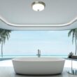 Akicon 110 CFM Ceiling Bathroom Exhaust Fan with LED Light and Nightlight, Round Frosted Glass Cover Brushed Nickel Grille