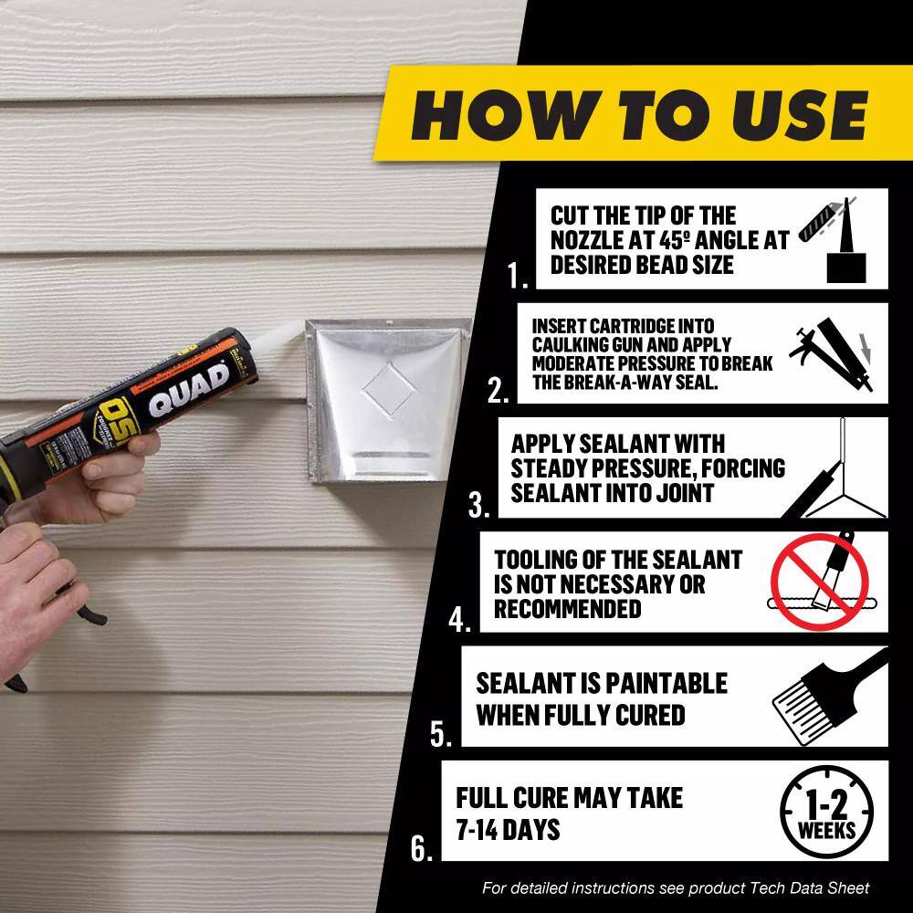 OSI QUAD Advanced 10 oz. Clear #000 Exterior, Window, Door, and Siding Caulk Sealant (12-pack) OSI QUAD Advanced 10 oz. Clear #000 Exterior, Window, Door, and Siding Caulk Sealant (12-pack) - Image 4