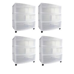 Sterilite 25.625 in. H x 15.25 in. W x 21.875 in. D Home 3 Drawer Wide Storage Cart Container with Casters (4-Pack)