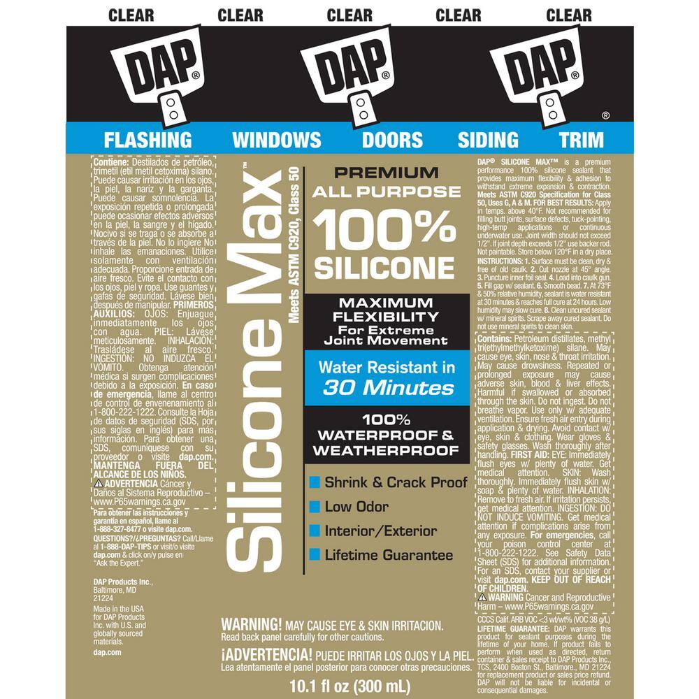 DAP Silicone Max 2.8 oz. Clear Premium Window, Door and Siding Silicone Sealant (12-Pack) DAP Silicone Max 2.8 oz. Clear Premium Window, Door and Siding Silicone Sealant (12-Pack) - Image 2