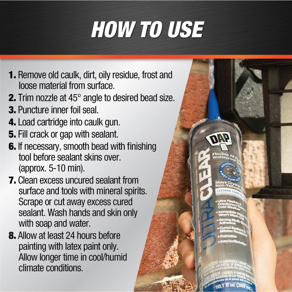 DAP Ultra Clear 10.1 oz. All Purpose Waterproof Sealant (12-Pack) DAP Ultra Clear 10.1 oz. All Purpose Waterproof Sealant (12-Pack) - Image 9