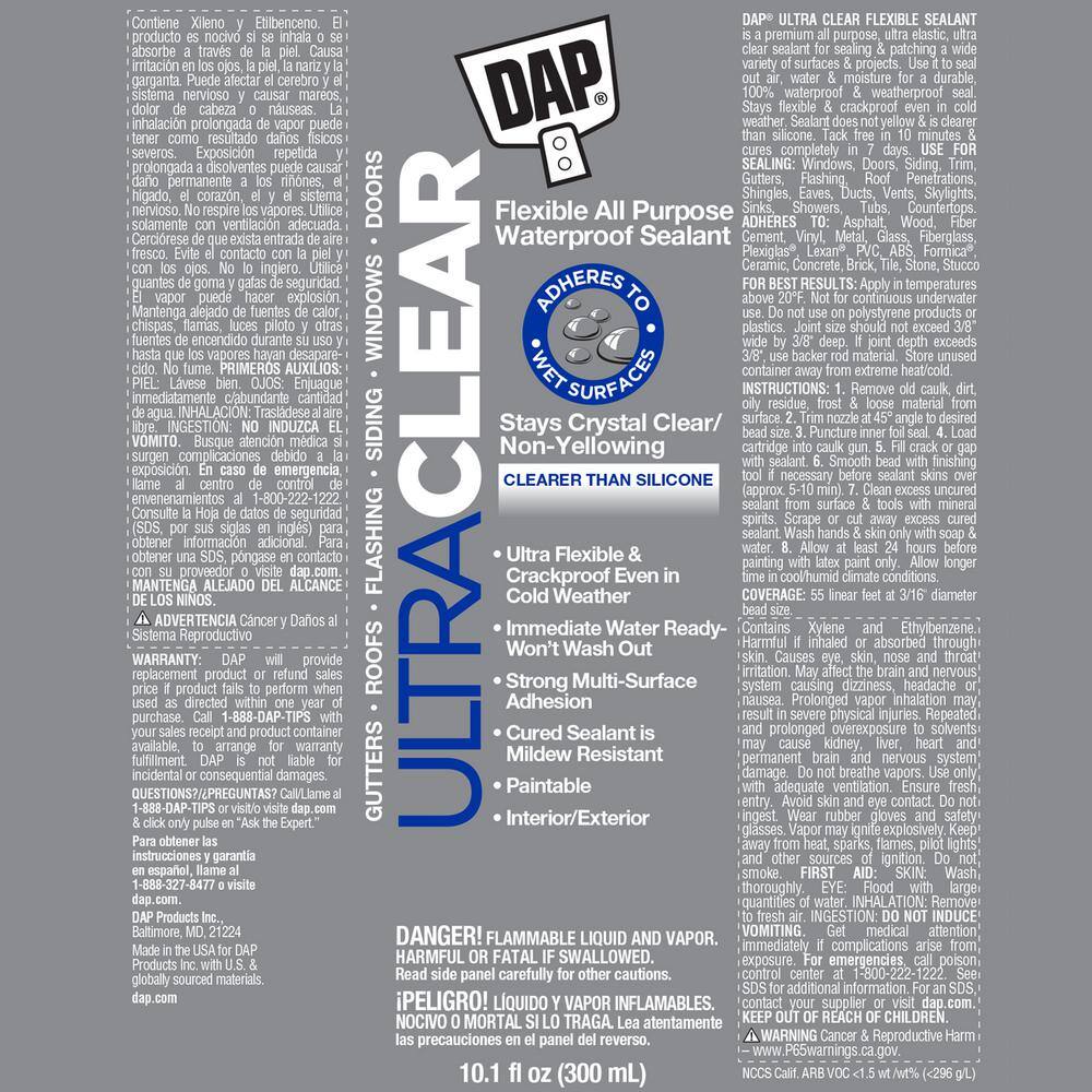 DAP Ultra Clear 10.1 oz. All Purpose Waterproof Sealant (12-Pack) DAP Ultra Clear 10.1 oz. All Purpose Waterproof Sealant (12-Pack) - Image 2