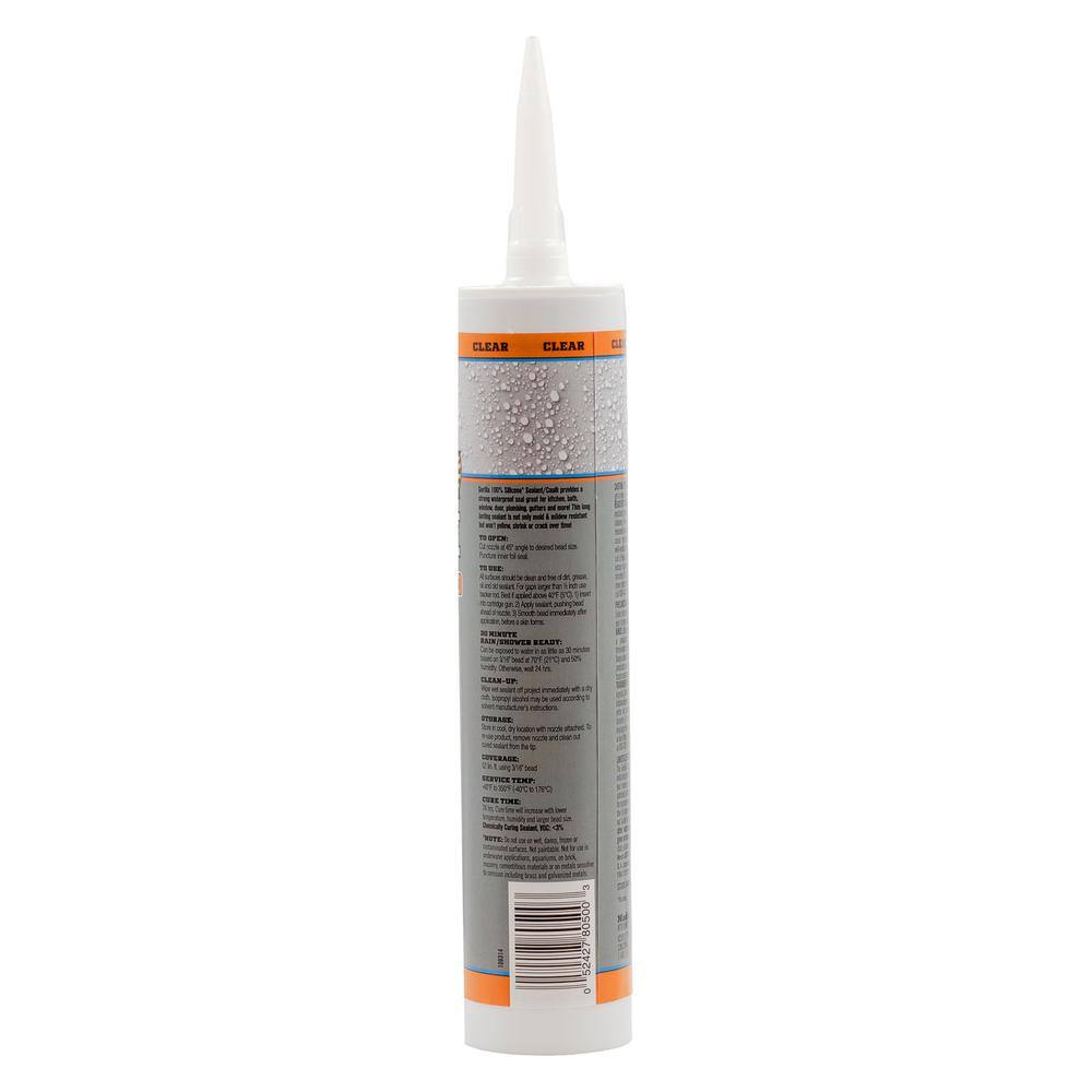 Gorilla 10 oz. Waterproof Caulk and Seal 100% Silicone Sealant Clear ( 12-Pack) Gorilla 10 oz. Waterproof Caulk and Seal 100% Silicone Sealant Clear ( 12-Pack) - Image 9