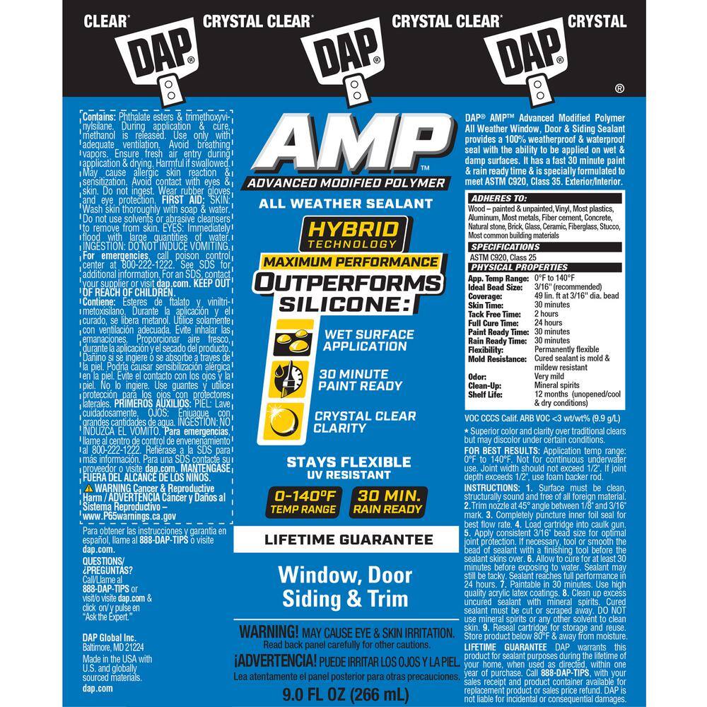 DAP AMP Advanced Modified 9 oz. Crystal Clear Polymer All Weather Window, Door and Siding Sealant (12-Pack) DAP AMP Advanced Modified 9 oz. Crystal Clear Polymer All Weather Window, Door and Siding Sealant (12-Pack) - Image 2