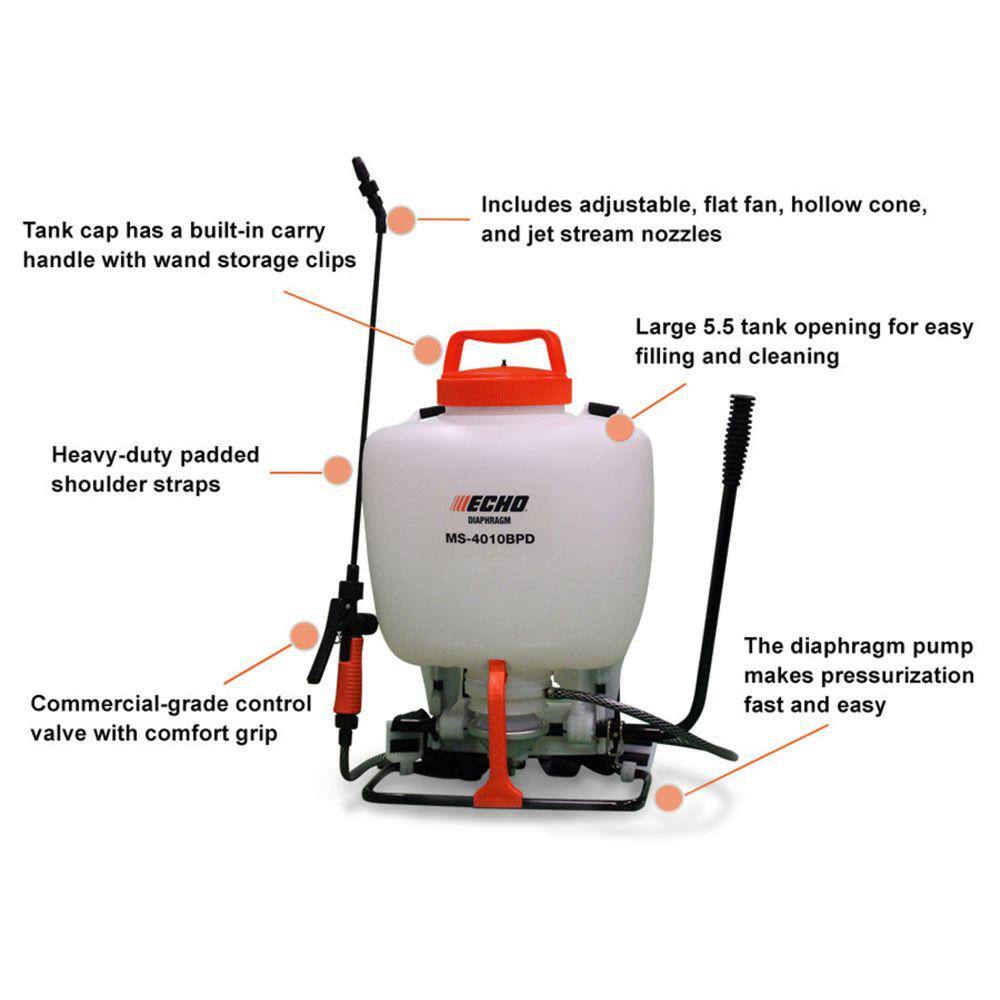 ECHO 4 Gal. Multi-Purpose Backpack Manual Sprayer with Quick Pressurizing Diaphragm Pump and 50 in. Hose with 21 in. Wand ECHO 4 Gal. Multi-Purpose Backpack Manual Sprayer with Quick Pressurizing Diaphragm Pump and 50 in. Hose with 21 in. Wand - Image 6