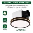 Akicon Bathroom Exhaust Fan with Light, Dimmable 3CCT LED Light with Night Light, 80 CFM, 2-Sones, Round, Black