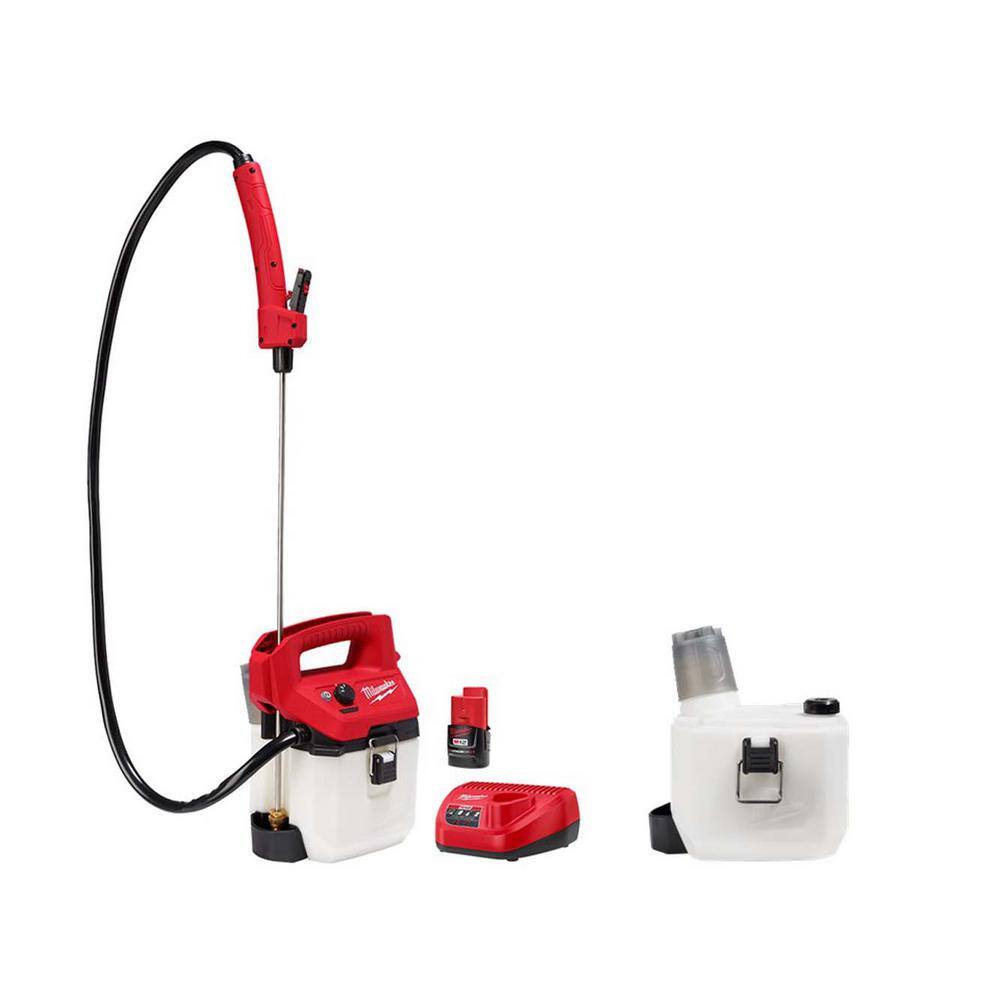 Milwaukee M12 12-Volt 1 Gal. Lithium-Ion Cordless Handheld Sprayer Kit with 2.0 Ah Battery, Charger, Extra 1 Gal. Tank Milwaukee M12 12-Volt 1 Gal. Lithium-Ion Cordless Handheld Sprayer Kit with 2.0 Ah Battery, Charger, Extra 1 Gal. Tank