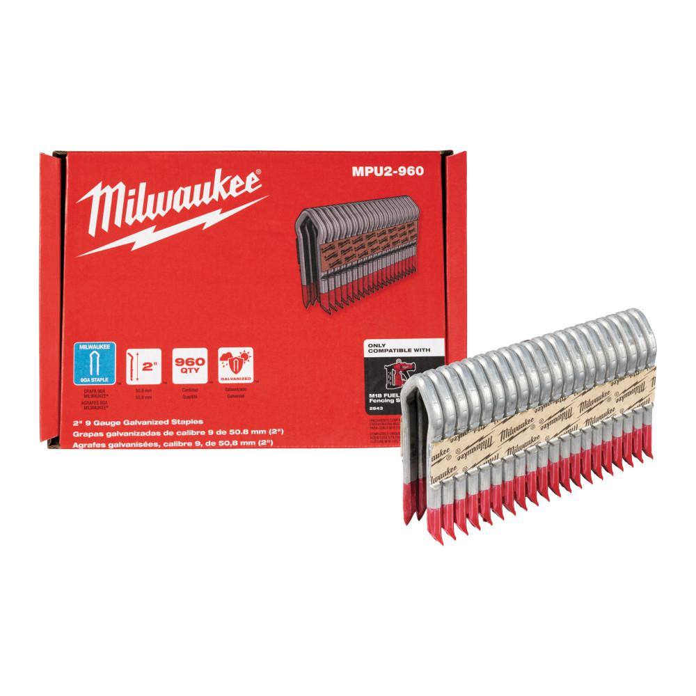 Milwaukee 2 in. 9-Gauge Galvanized Staples for M18 FUEL Utility Fencing Stapler (960 Per Box) Milwaukee 2 in. 9-Gauge Galvanized Staples for M18 FUEL Utility Fencing Stapler (960 Per Box)