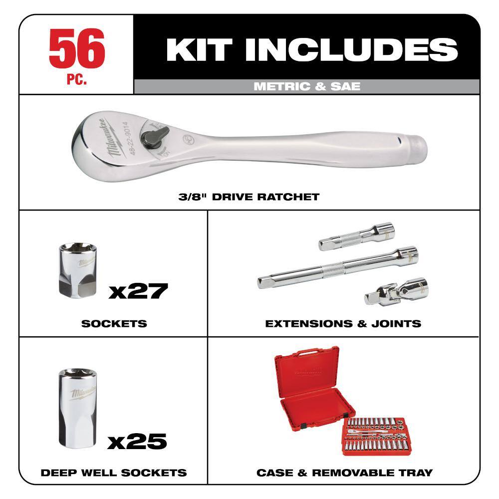 Milwaukee 3/8 in. Drive SAE/Metric Ratchet and Socket Mechanics Tool Set (56 piece) & Screwdriver Set (6 piece) Milwaukee 3/8 in. Drive SAE/Metric Ratchet and Socket Mechanics Tool Set (56 piece) & Screwdriver Set (6 piece) - Image 14