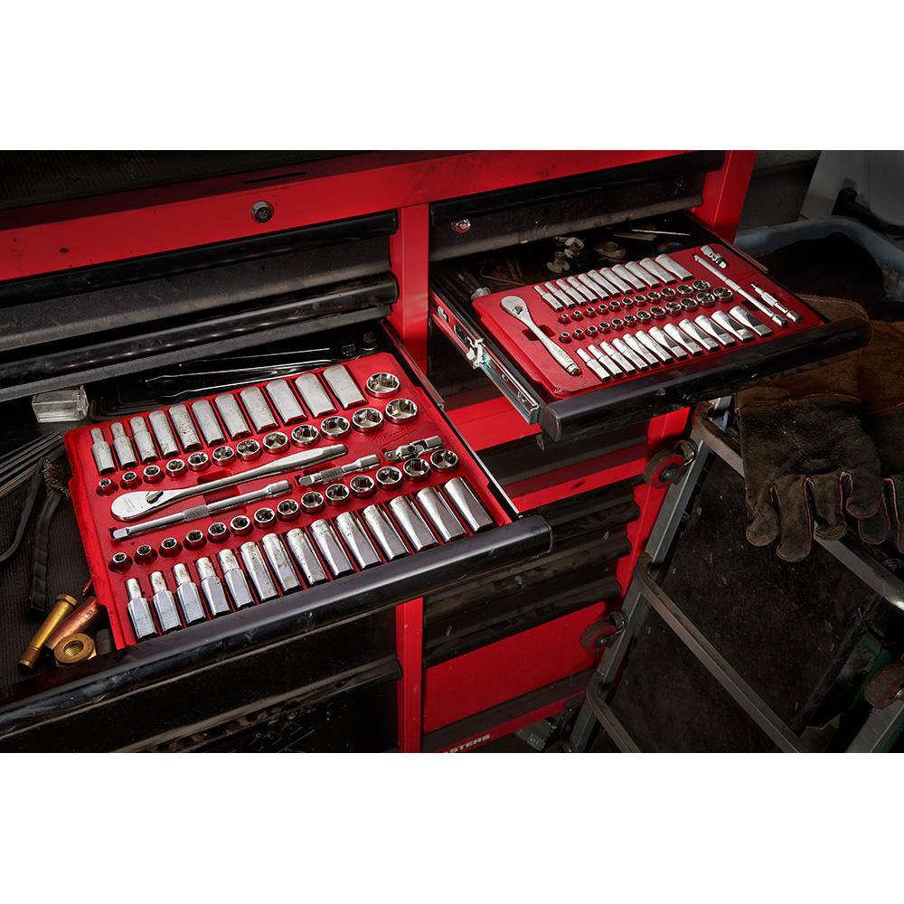 Milwaukee 3/8 in. and 1/4 in. Drive SAE/Metric Ratchet and Socket Mechanics Tool Set (106-Piece) Milwaukee 3/8 in. and 1/4 in. Drive SAE/Metric Ratchet and Socket Mechanics Tool Set (106-Piece) - Image 6