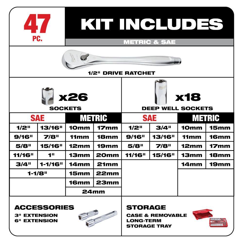 Milwaukee 1/2 in. Drive SAE/Metric Ratchet and Socket Mechanics Tool Set with Screwdriver Set (55-Piece) Milwaukee 1/2 in. Drive SAE/Metric Ratchet and Socket Mechanics Tool Set with Screwdriver Set (55-Piece) - Image 8