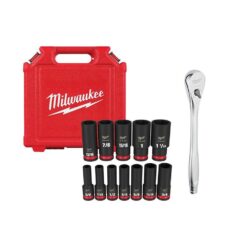 Milwaukee 1/2 in. Drive Ratchet and SHOCKWAVE 1/2 in. Drive SAE Deep Well Impact Socket Set (13-Piece)
