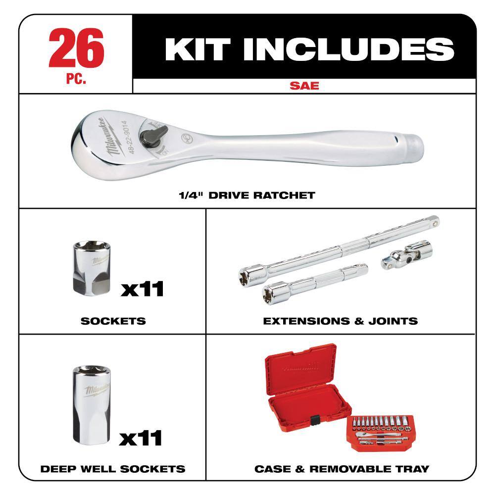 Milwaukee 1/4 in. Drive SAE/Metric Ratchet and Socket Mechanics Tool Set (54-Piece) Milwaukee 1/4 in. Drive SAE/Metric Ratchet and Socket Mechanics Tool Set (54-Piece) - Image 14