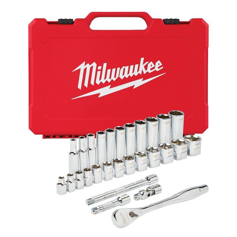 Milwaukee 3/8 in. Drive SAE Ratchet and Socket Mechanics Tool Set (28-Piece) Milwaukee 3/8 in. Drive SAE Ratchet and Socket Mechanics Tool Set (28-Piece)
