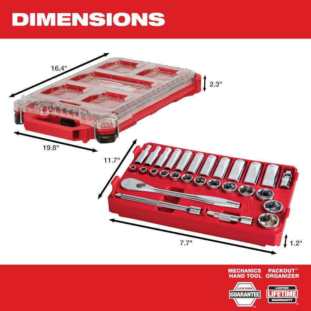 Milwaukee 3/8 in. Drive SAE Ratchet and Socket Mechanics Tool Set with Packout Case and Packout Mounting Plate (29-Piece) Milwaukee 3/8 in. Drive SAE Ratchet and Socket Mechanics Tool Set with Packout Case and Packout Mounting Plate (29-Piece) - Image 10