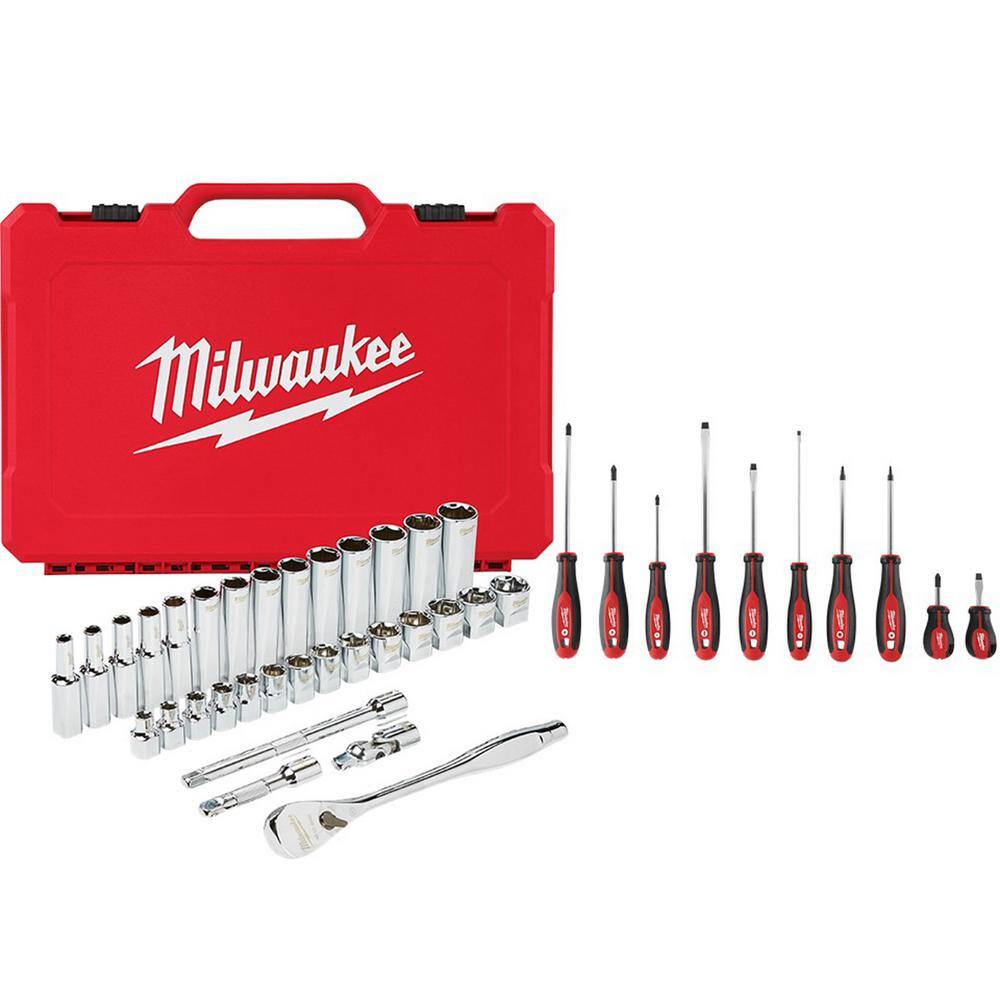 Milwaukee 3/8 in. Drive Metric Ratchet and Socket Mechanics Tool Set with Screwdriver Set (42-Piece) Milwaukee 3/8 in. Drive Metric Ratchet and Socket Mechanics Tool Set with Screwdriver Set (42-Piece)