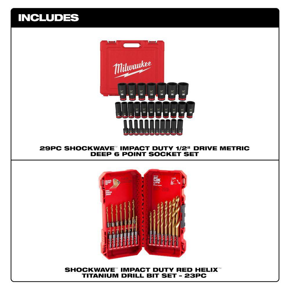 Milwaukee SHOCKWAVE 1/2 in. Drive Metric 6 Point Impact Socket Set with Titanium Drill Bit Set (52-Piece) Milwaukee SHOCKWAVE 1/2 in. Drive Metric 6 Point Impact Socket Set with Titanium Drill Bit Set (52-Piece) - Image 8