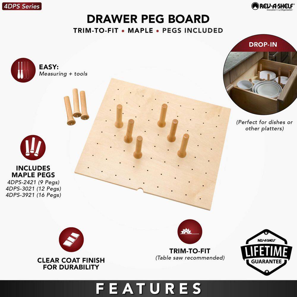 Rev-A-Shelf 30.25 in. x 6.63 in. x 21.25 in. Natural Brown Trimmable Pegboard Drawer Organizer with 12 Pegs Rev-A-Shelf 30.25 in. x 6.63 in. x 21.25 in. Natural Brown Trimmable Pegboard Drawer Organizer with 12 Pegs - Image 6