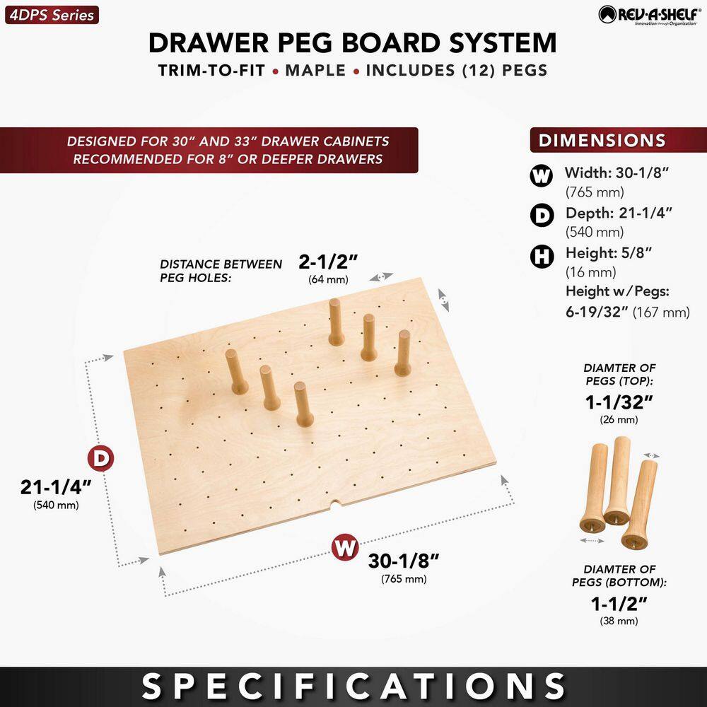 Rev-A-Shelf 30.25 in. x 6.63 in. x 21.25 in. Natural Brown Trimmable Pegboard Drawer Organizer with 12 Pegs Rev-A-Shelf 30.25 in. x 6.63 in. x 21.25 in. Natural Brown Trimmable Pegboard Drawer Organizer with 12 Pegs - Image 8
