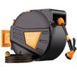 GardenJoy Retractable Garden Hose Reel 1/2 in. to 100 ft. Orange Retractable Reel Wall Mounted Width 10-In-1 Hose Nozzle
