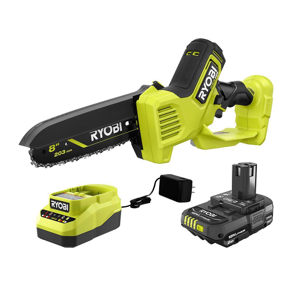 RYOBI ONE+ HP 18V Brushless 8 in. Battery Compact Pruning Mini Chainsaw with 2.0 Ah Battery and Charger PSBCW01K RYOBI ONE+ HP 18V Brushless 8 in. Battery Compact Pruning Mini Chainsaw with 2.0 Ah Battery and Charger PSBCW01K