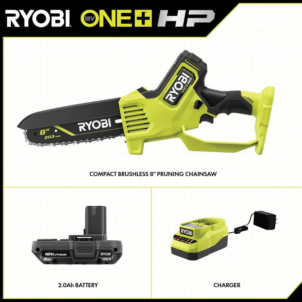 RYOBI ONE+ HP 18V Brushless 8 in. Battery Compact Pruning Mini Chainsaw with 2.0 Ah Battery and Charger PSBCW01K RYOBI ONE+ HP 18V Brushless 8 in. Battery Compact Pruning Mini Chainsaw with 2.0 Ah Battery and Charger PSBCW01K - Image 12
