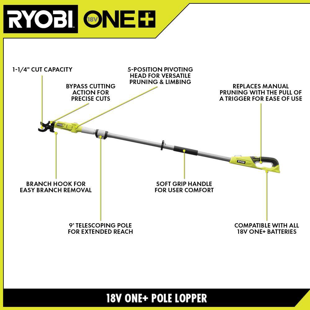 RYOBI ONE+ 18V Cordless Pole Lopper with 2.0 Ah Battery and Charger RYOBI ONE+ 18V Cordless Pole Lopper with 2.0 Ah Battery and Charger - Image 12