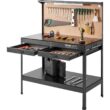 VEVOR 47 in. W x 24 in. D Heavy Duty 2-Drawer Steel Workbench in Black 220 lbs. Load Capacity with Pegboard