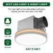 Akicon Bathroom Exhaust Fan with Light, Dimmable 3CCT LED Light with Night Light, 80 CFM, 2-Sones, Round, White