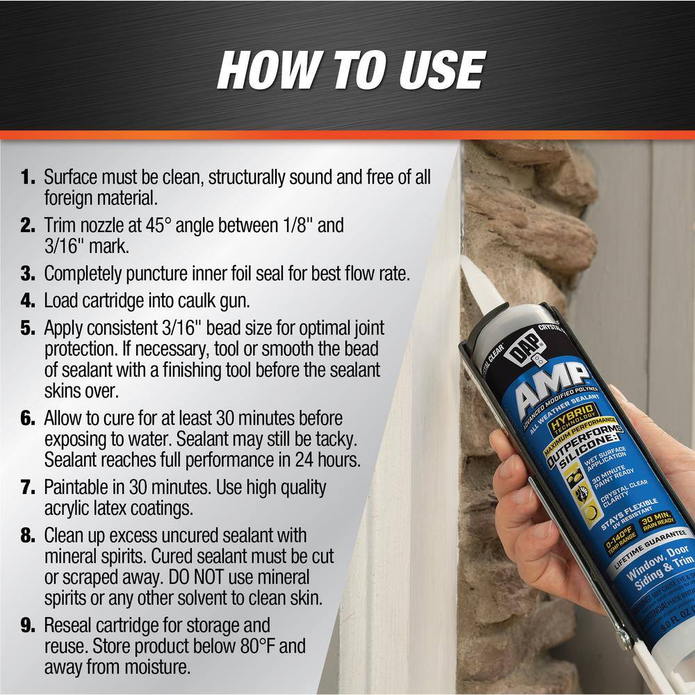 DAP AMP Advanced Modified 9 oz. White Polymer All Weather Window, Door and Siding Sealant (12-Pack) DAP AMP Advanced Modified 9 oz. White Polymer All Weather Window, Door and Siding Sealant (12-Pack) - Image 9